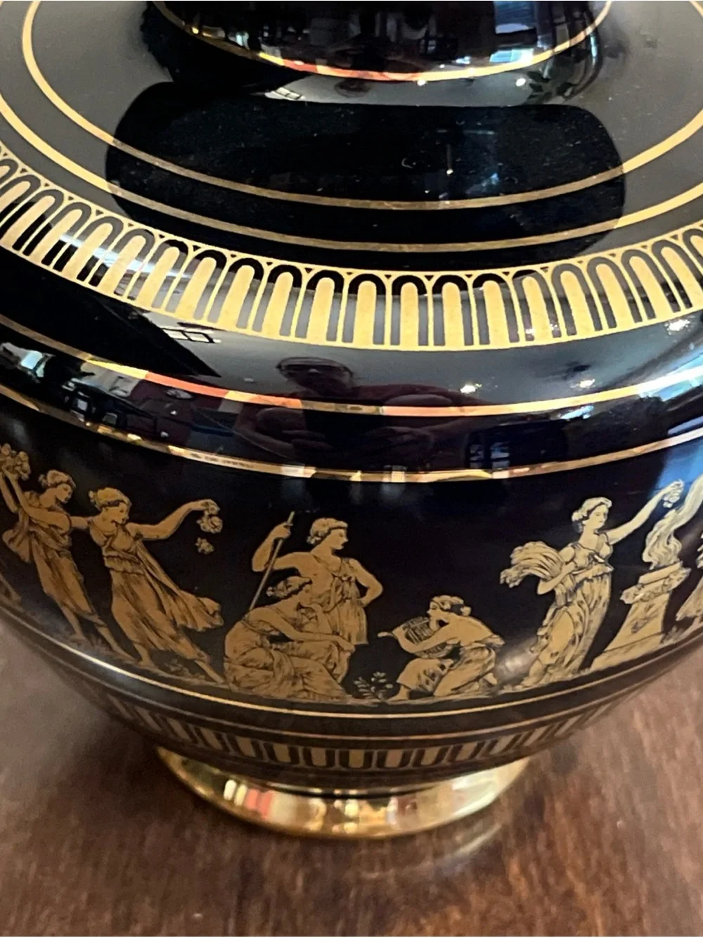 Black and Gold Decorative Urn Vase - Classic Greek Motif